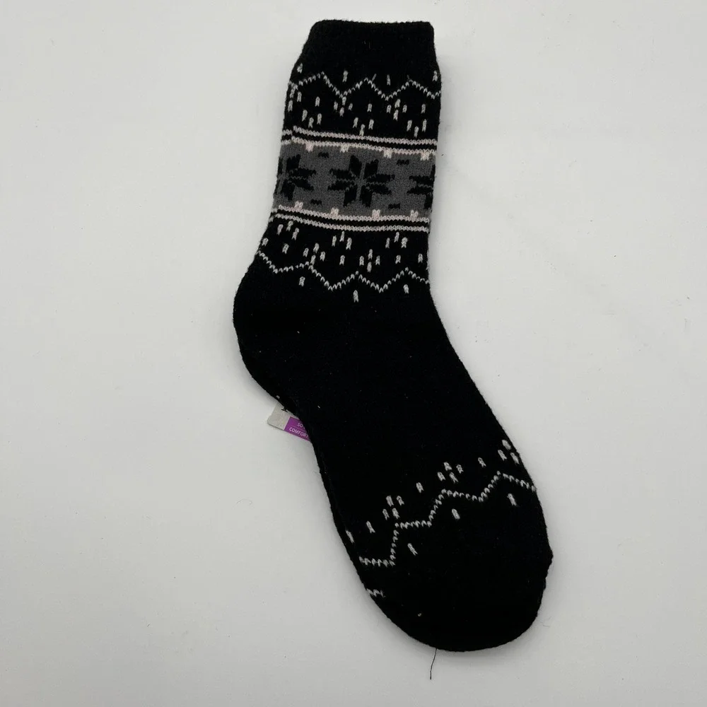 HUE Crew Boot Socks Womens OS Black Fairisle 2pk U23142 So Soft Comfort Top
